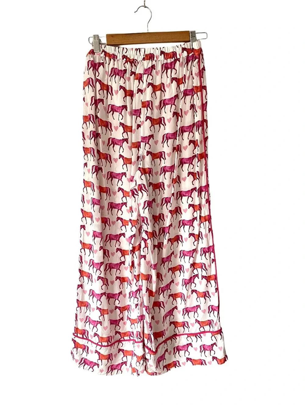 Ronner Horse Heart Printed Wide-Leg Pajama Pants in White Pink Orange size XXL
